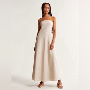 NWT - Abercrombie & Fitch - Strapless Skimming Linen-Blend Maxi Dress - Sz S